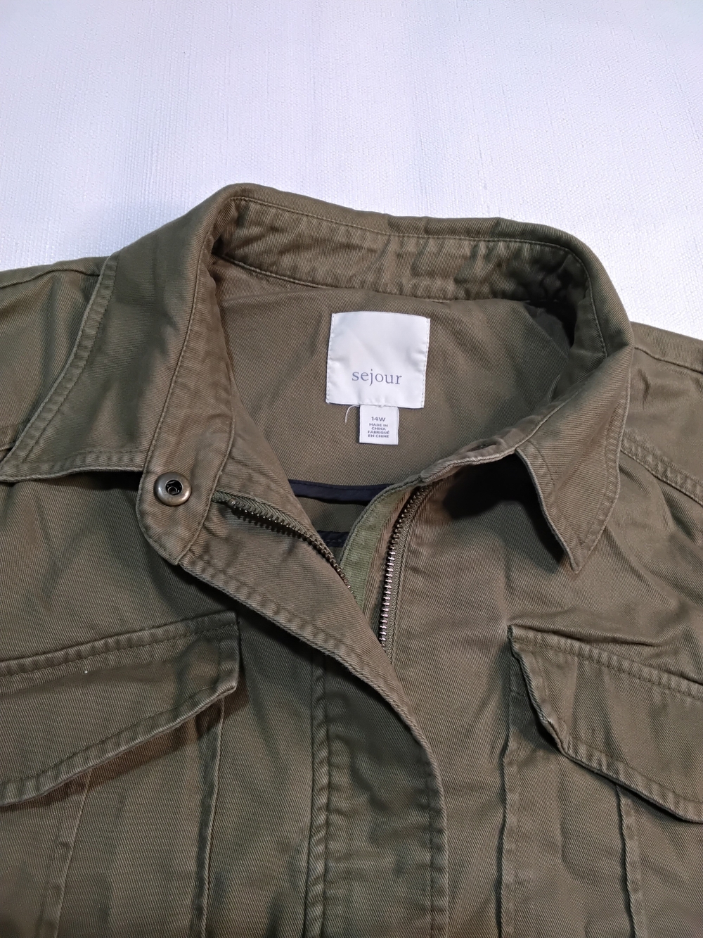 Sejour Olive Green Utility Jacket with Chest Flap Pockets Womens Sz 14w.